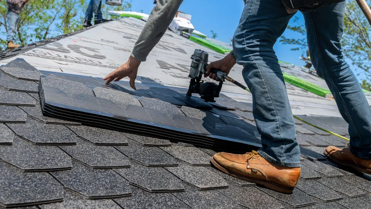 Professional roofing installation in progress